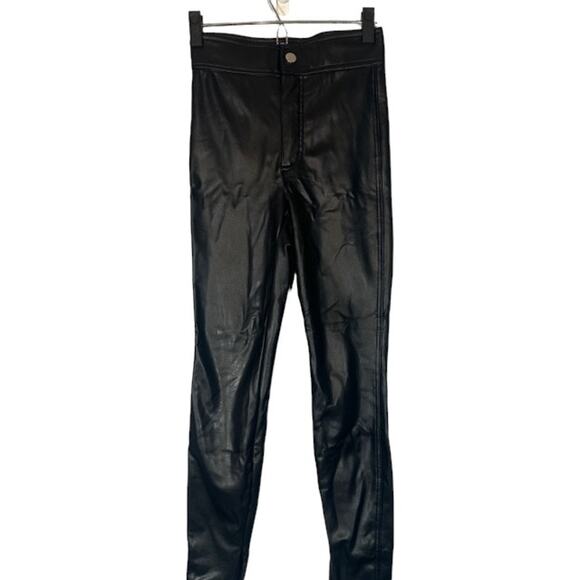 Zara Black Vegan Leather Skinny Zippered Ankle Classic Pants Women Sz XS - Picture 1 of 10